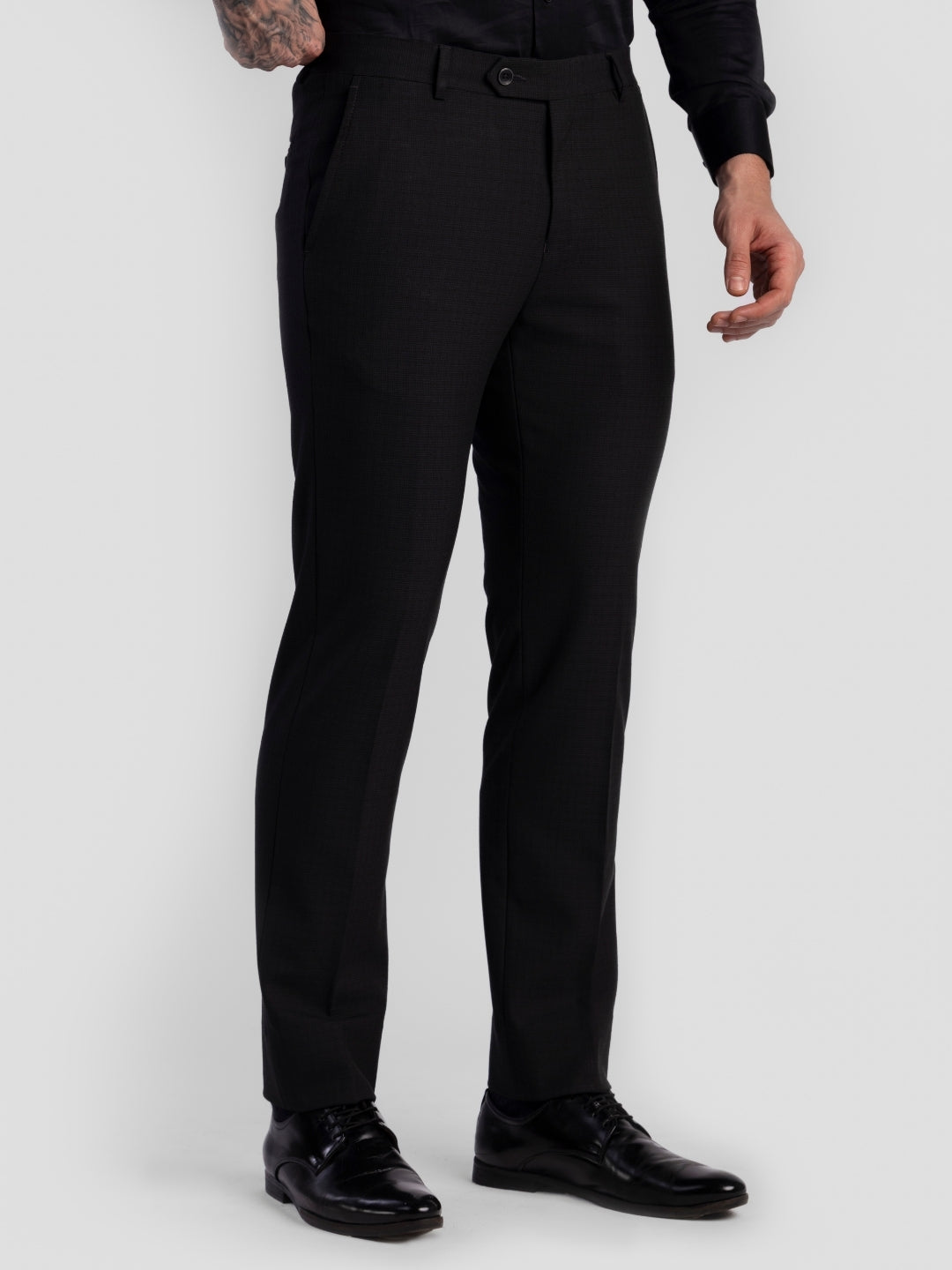Black Poly Viscose Blend Trousers for Men | Tailor Fit Luxury Wear