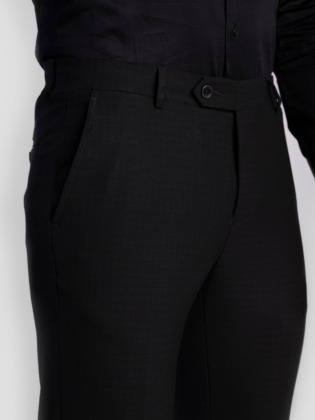 Black Poly Viscose Blend Trousers for Men | Tailor Fit Luxury Wear