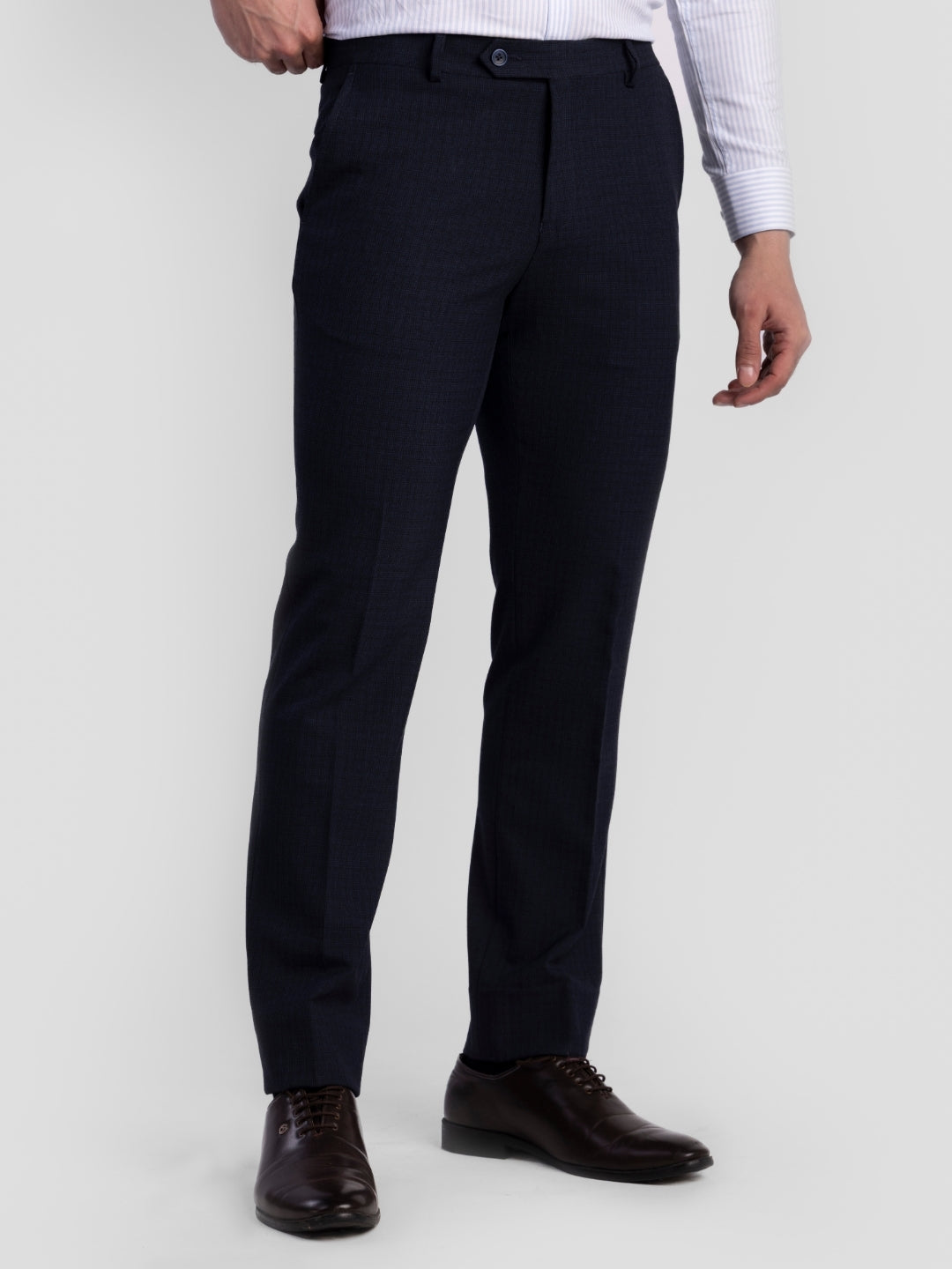 Navy Poly Viscose Blend Trousers for Men | Tailor Fit Luxury Wear