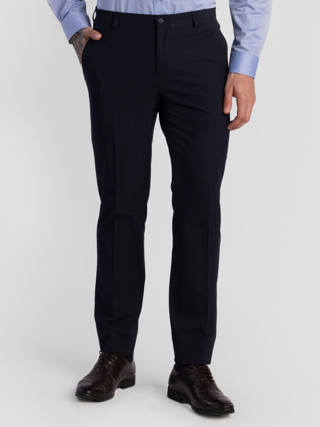 Navy Poly Viscose Blend Trousers for Men | Tailor Fit Luxury Wear