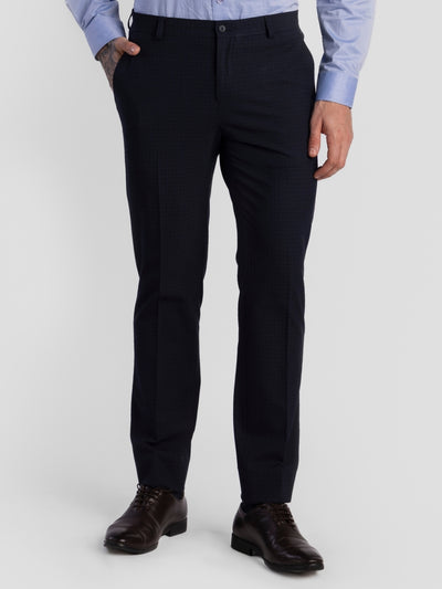 Navy Poly Viscose Blend Trousers for Men | Tailor Fit Luxury Wear