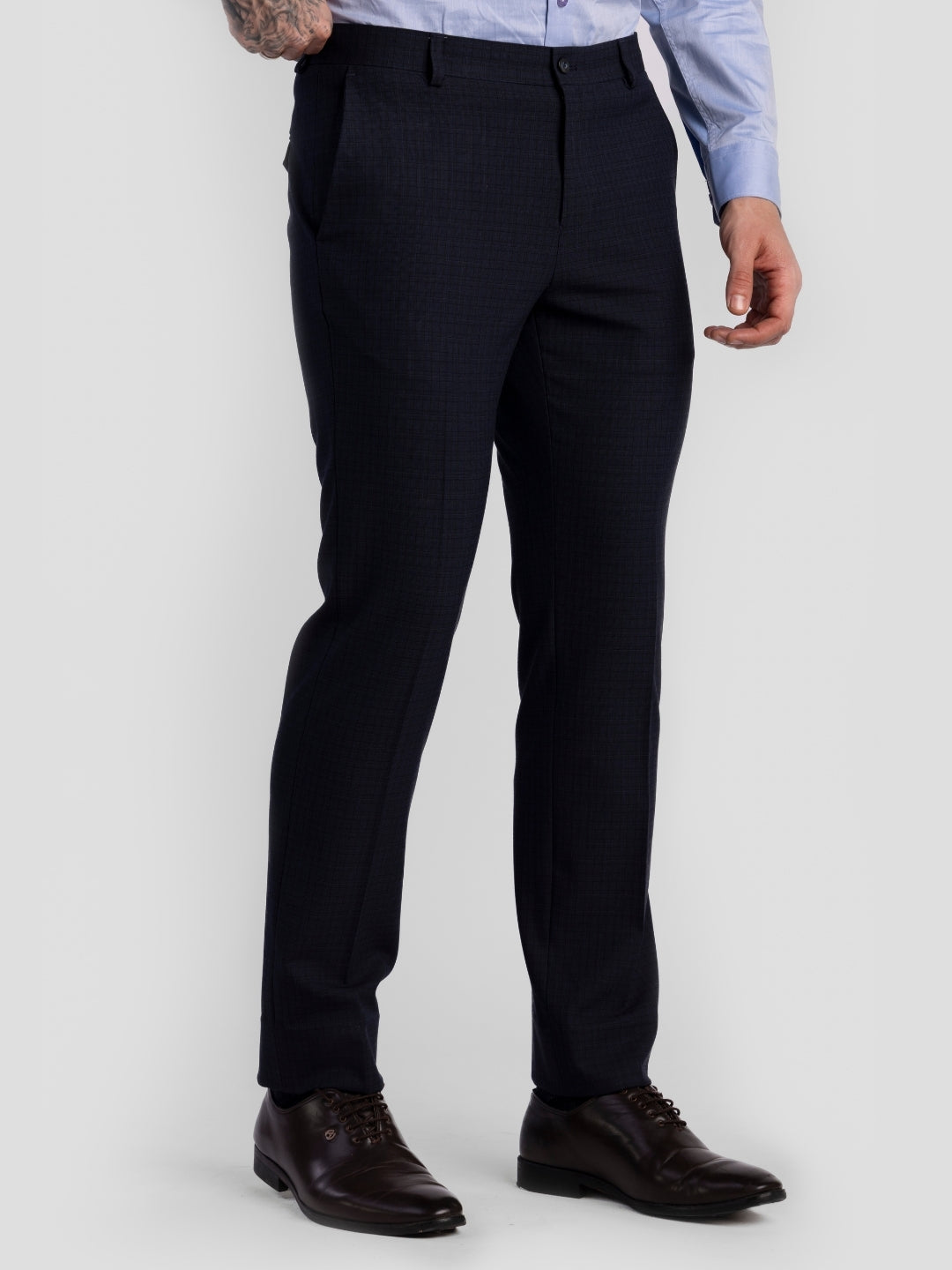 Navy Poly Viscose Blend Trousers for Men | Tailor Fit Luxury Wear