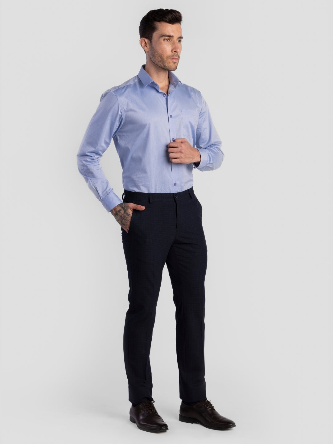 Navy Poly Viscose Blend Trousers for Men | Tailor Fit Luxury Wear