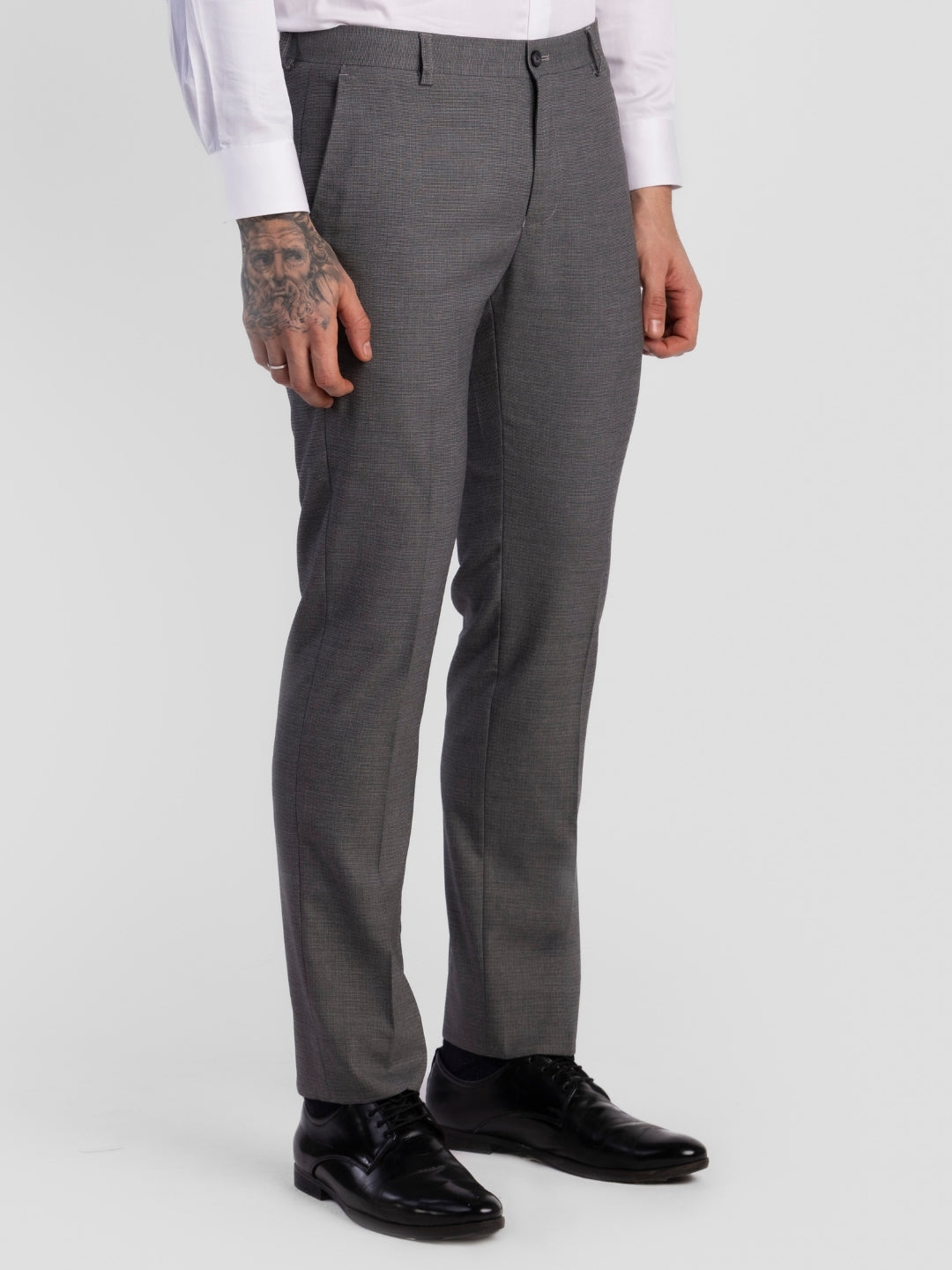 Lt Grey Poly Viscose Blend Trousers for Men | Tailor Fit Luxury Wear
