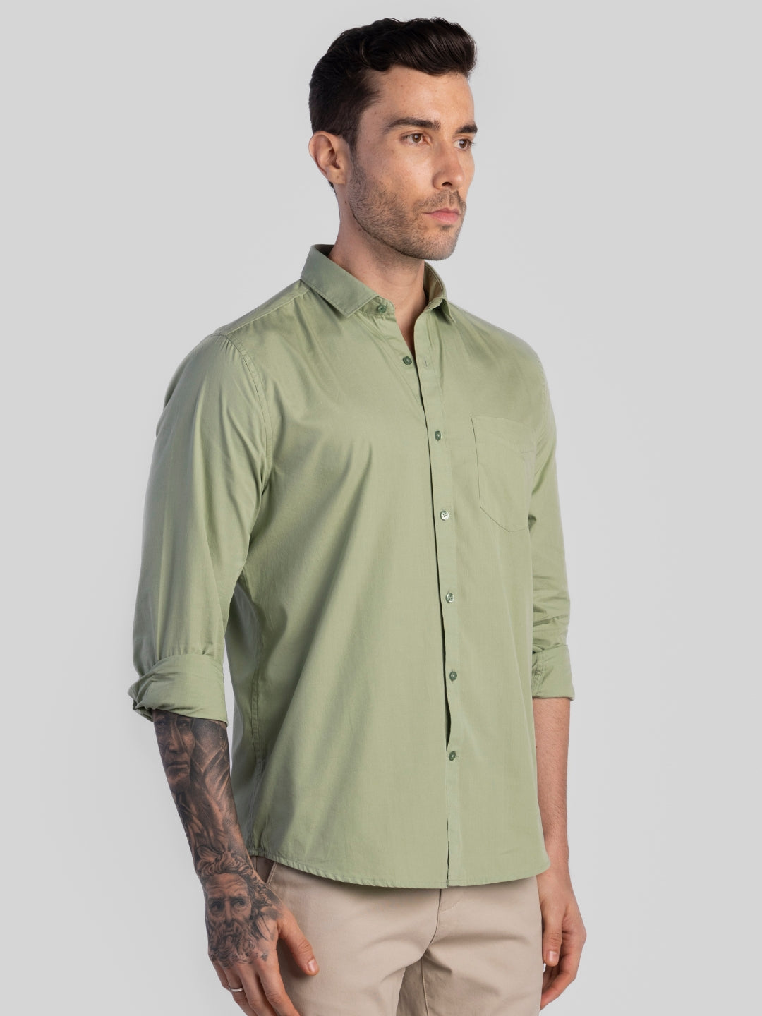 Green Pure Cotton Shirts for Men | Slim Fit Luxury Wear