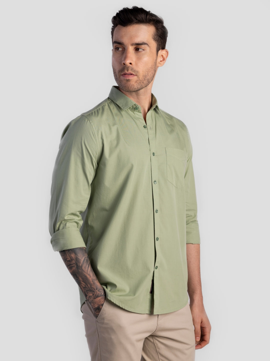 Green Pure Cotton Shirts for Men | Slim Fit Luxury Wear