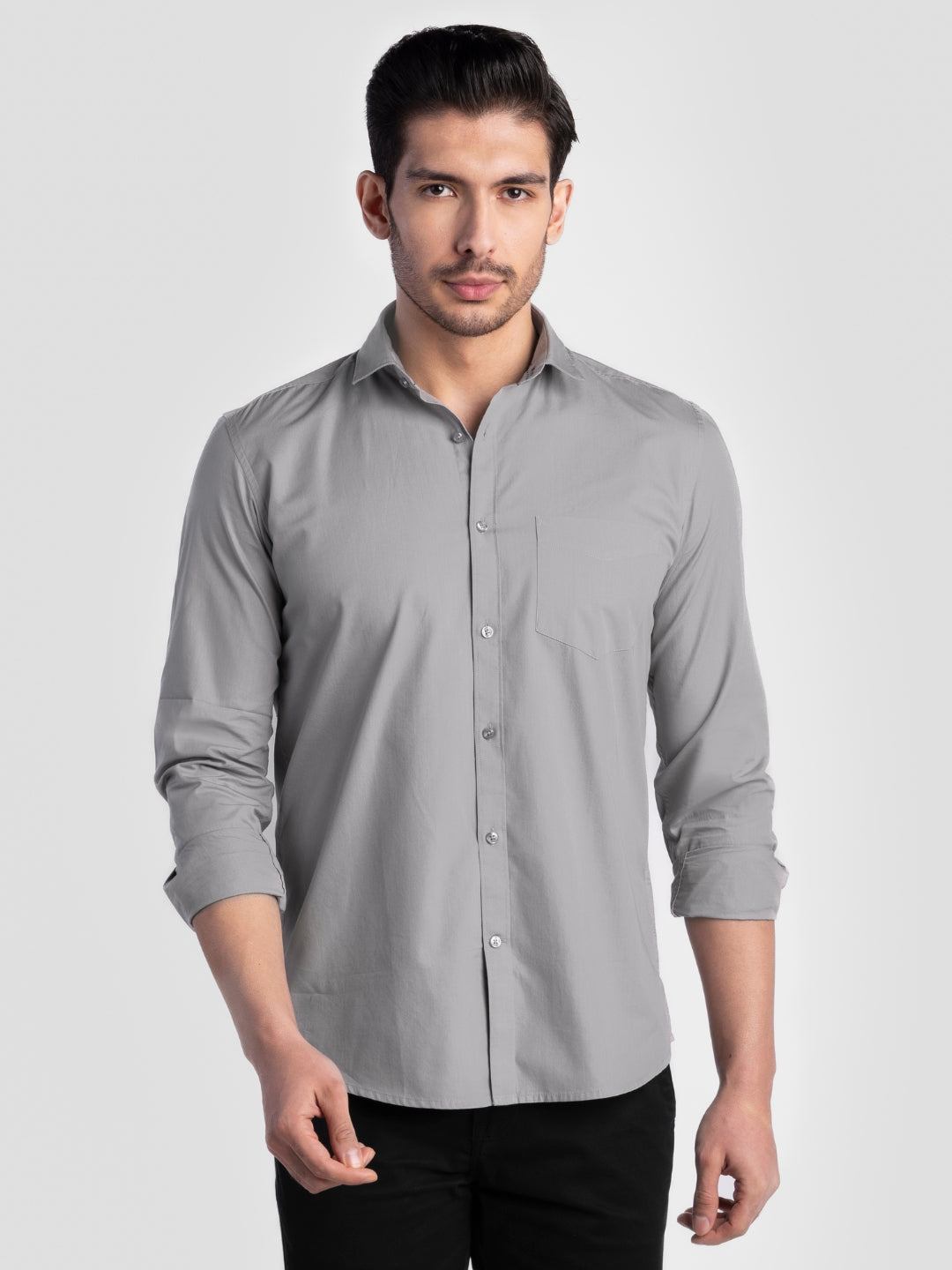 Grey Pure Cotton Shirts for Men | Slim Fit Luxury Wear