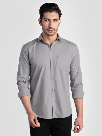 Men's Pure Cotton Plain Slim Fit Full Sleeve Casual Shirt - Grey