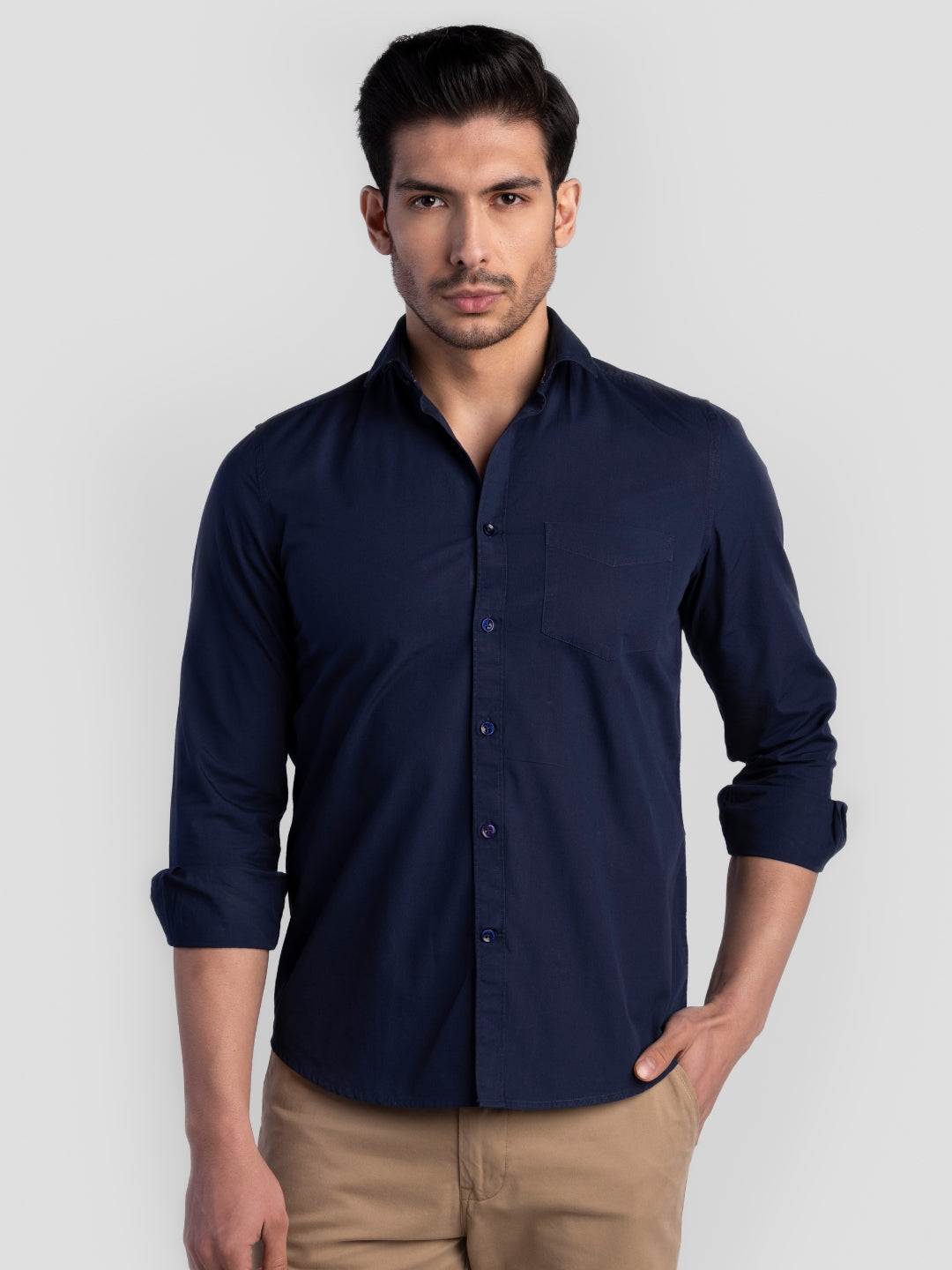 Navy Pure Cotton Shirts for Men | Slim Fit Luxury Wear