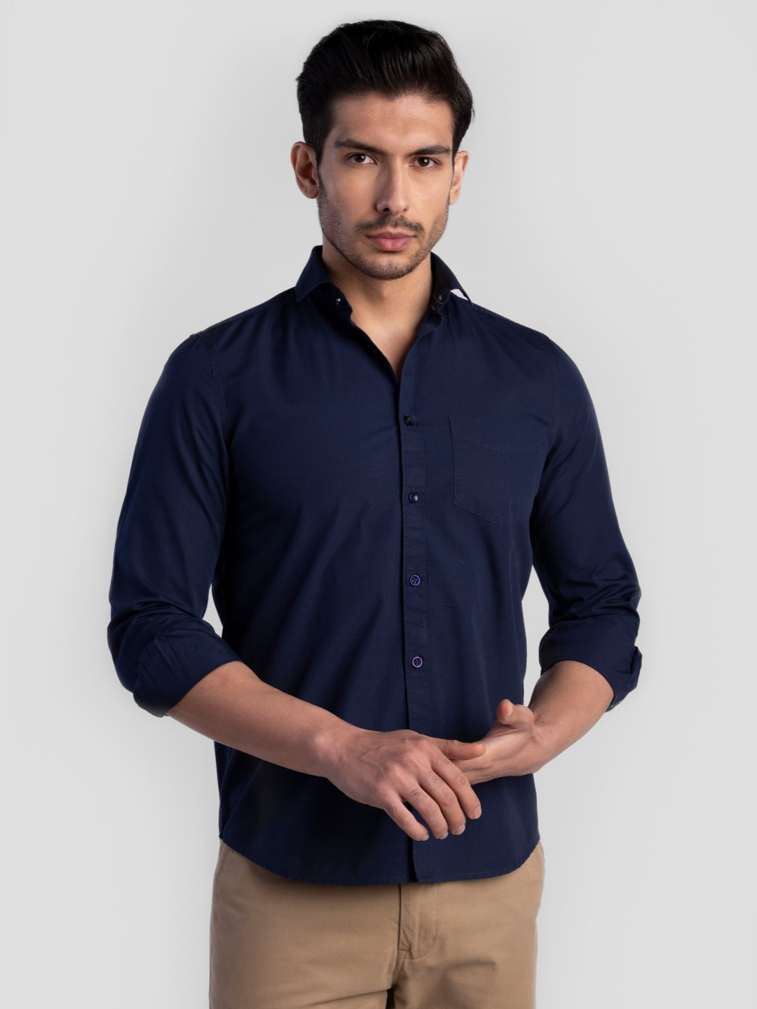 Navy Pure Cotton Shirts for Men | Slim Fit Luxury Wear