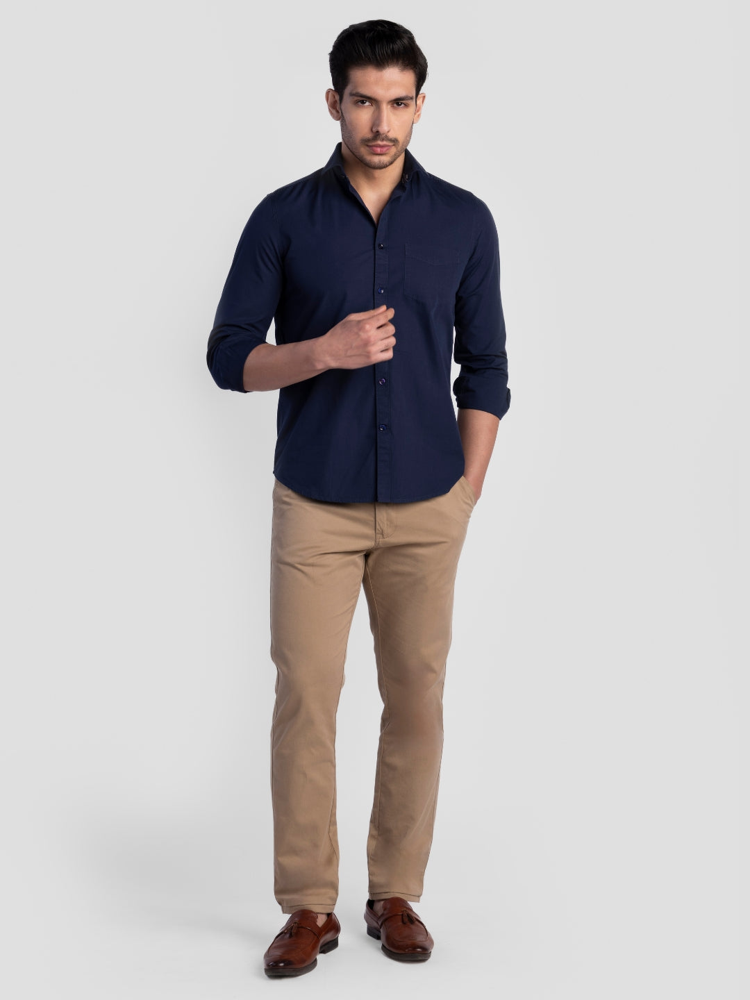 Navy Pure Cotton Shirts for Men | Slim Fit Luxury Wear
