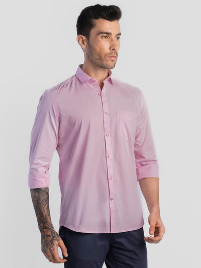 Men's Pure Cotton Plain Slim Fit Full Sleeve Casual Shirt - Pink