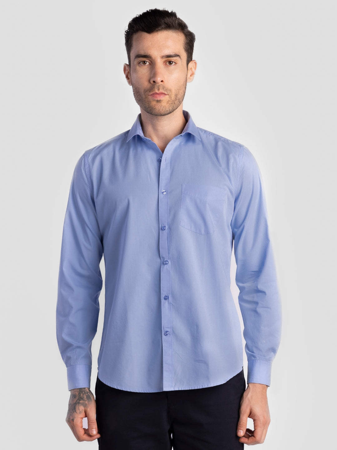 Powder Blue Pure Cotton Shirts for Men | Slim Fit Luxury Wear
