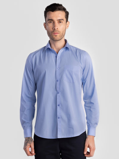 Men's Pure Cotton Plain Slim Fit Full Sleeve Casual Shirt - Blue
