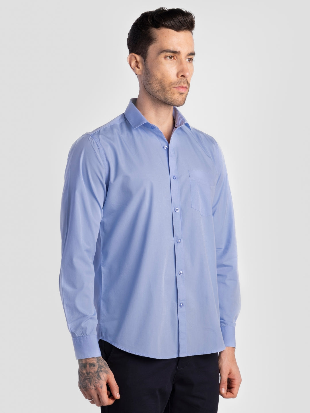 Powder Blue Pure Cotton Shirts for Men | Slim Fit Luxury Wear