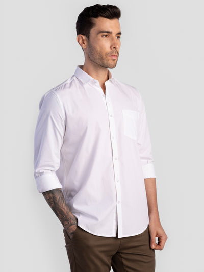 Men's Pure Cotton Plain Slim Fit Full Sleeve Casual Shirt - White