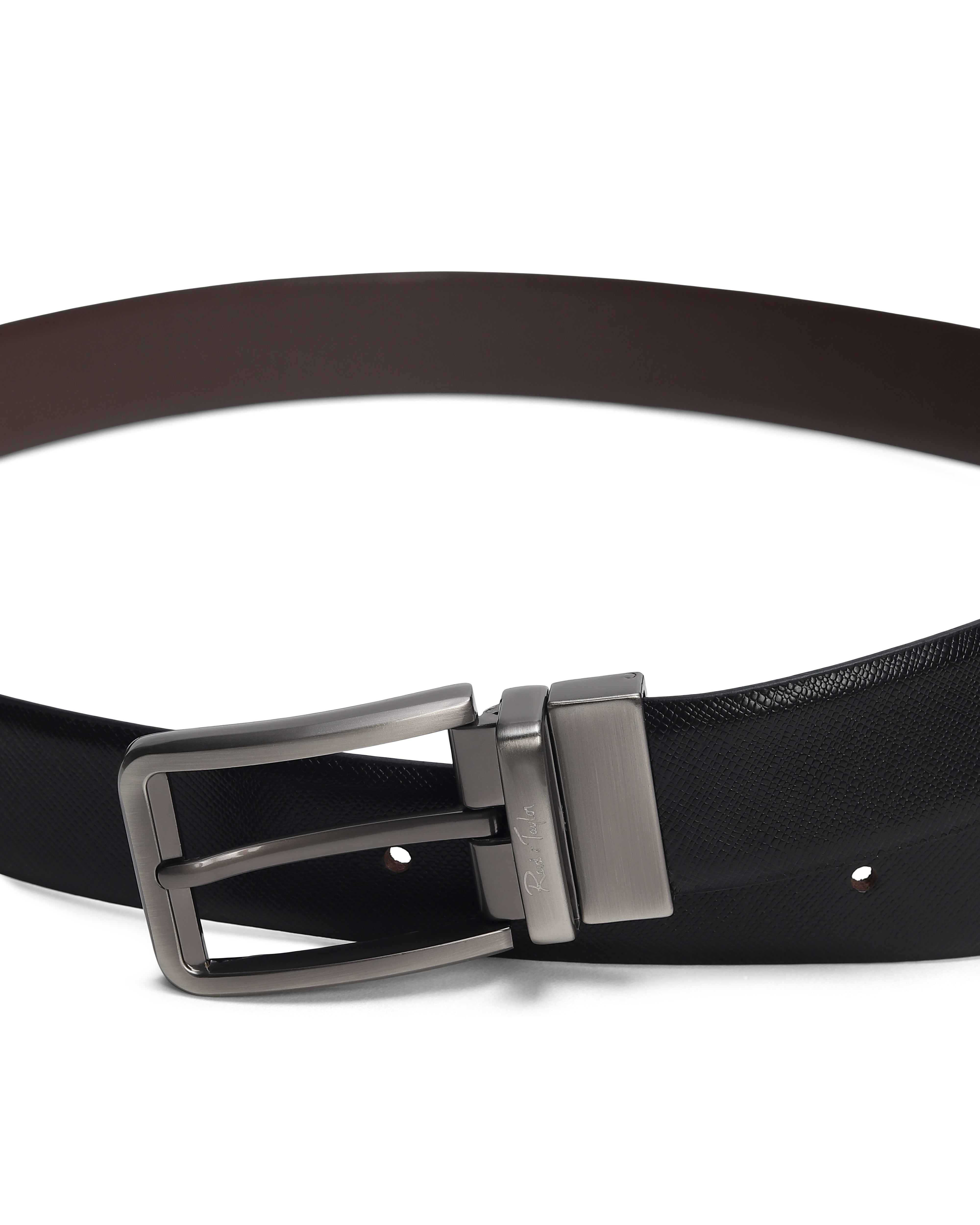 Men Black & Brown Reversible Fine Saffiano Leather Formal Belt
