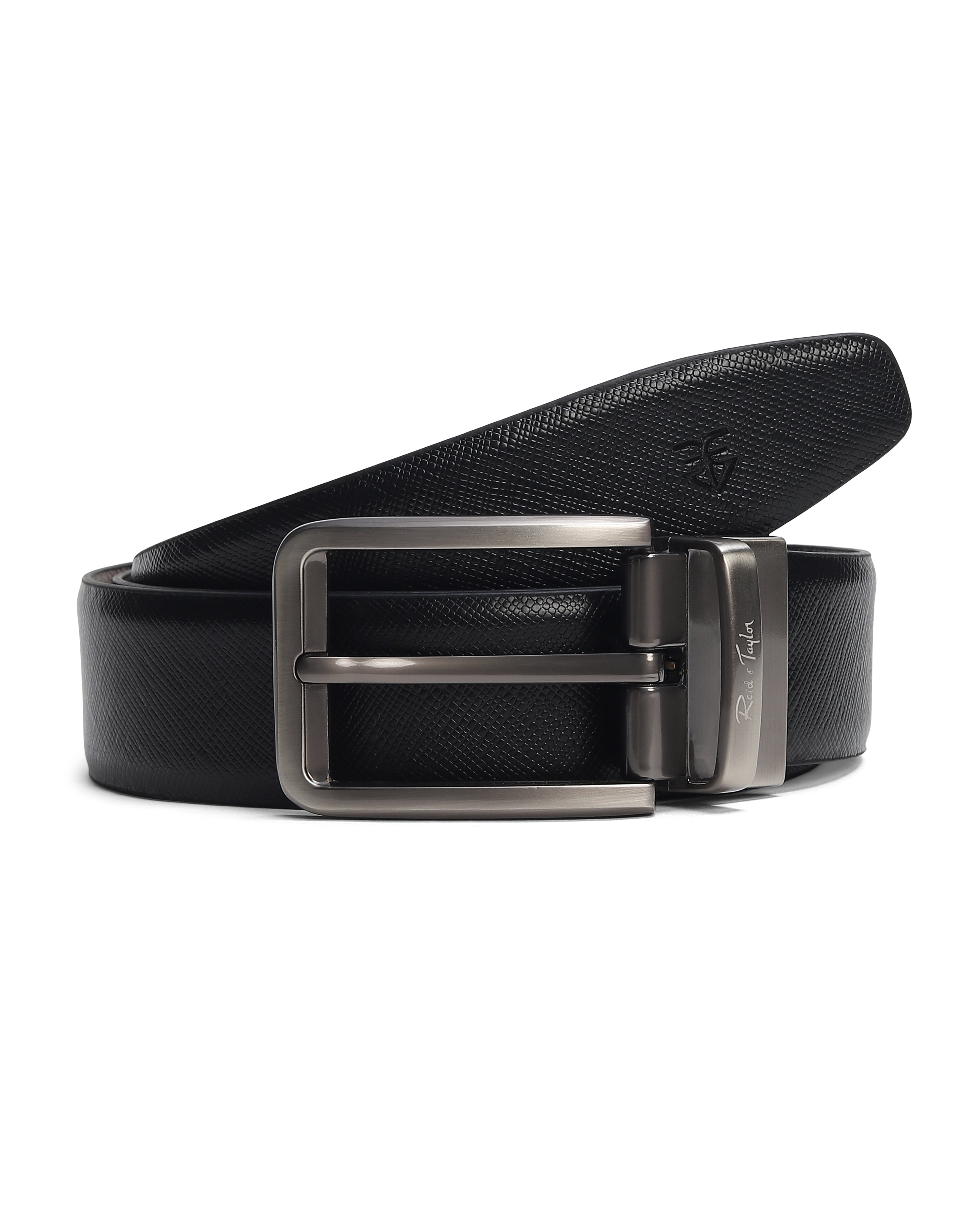 Men Black & Brown Reversible Fine Saffiano Leather Formal Belt
