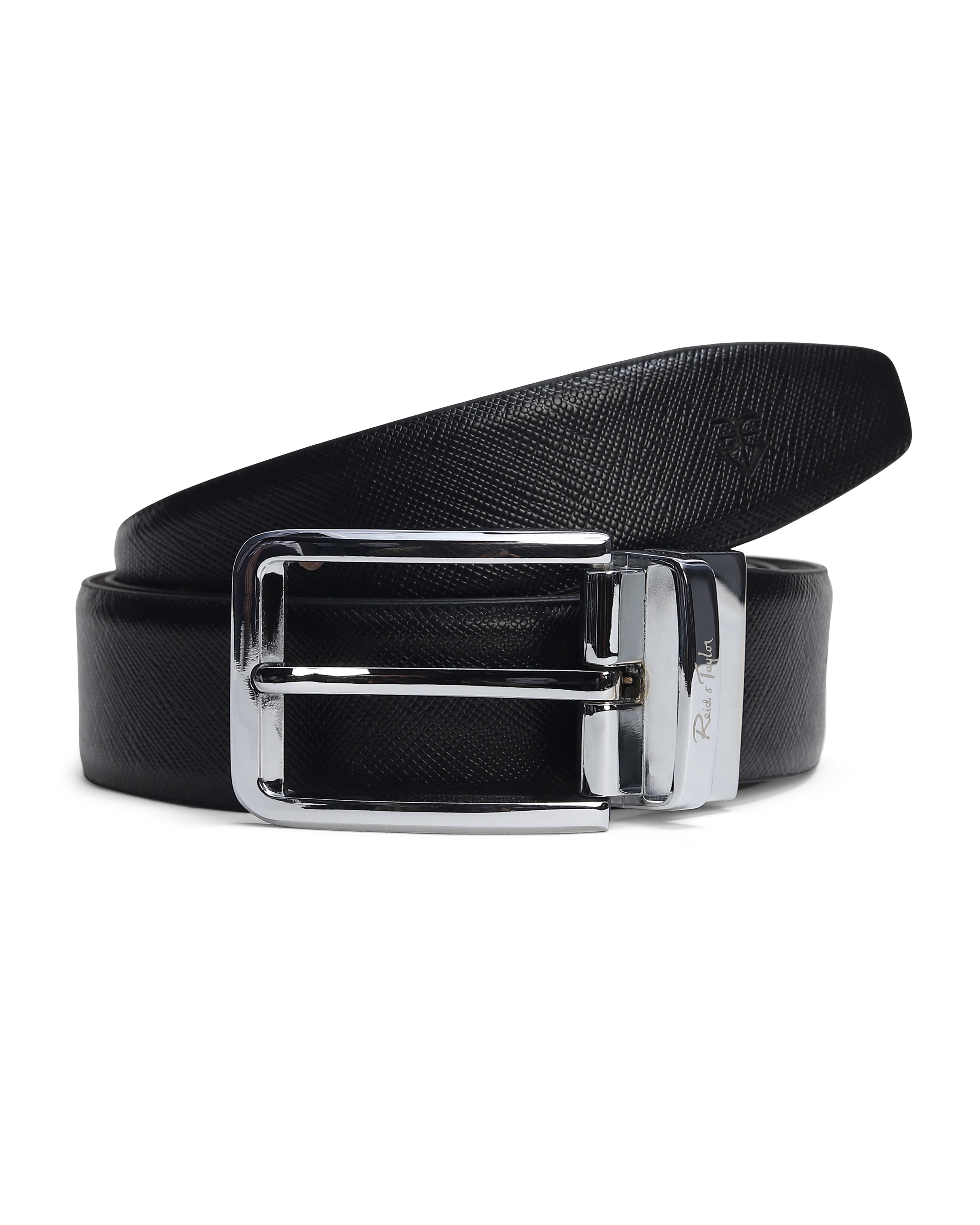 Men Black & Brown Reversible Matte Saffiano Leather Everyday Formal Belt