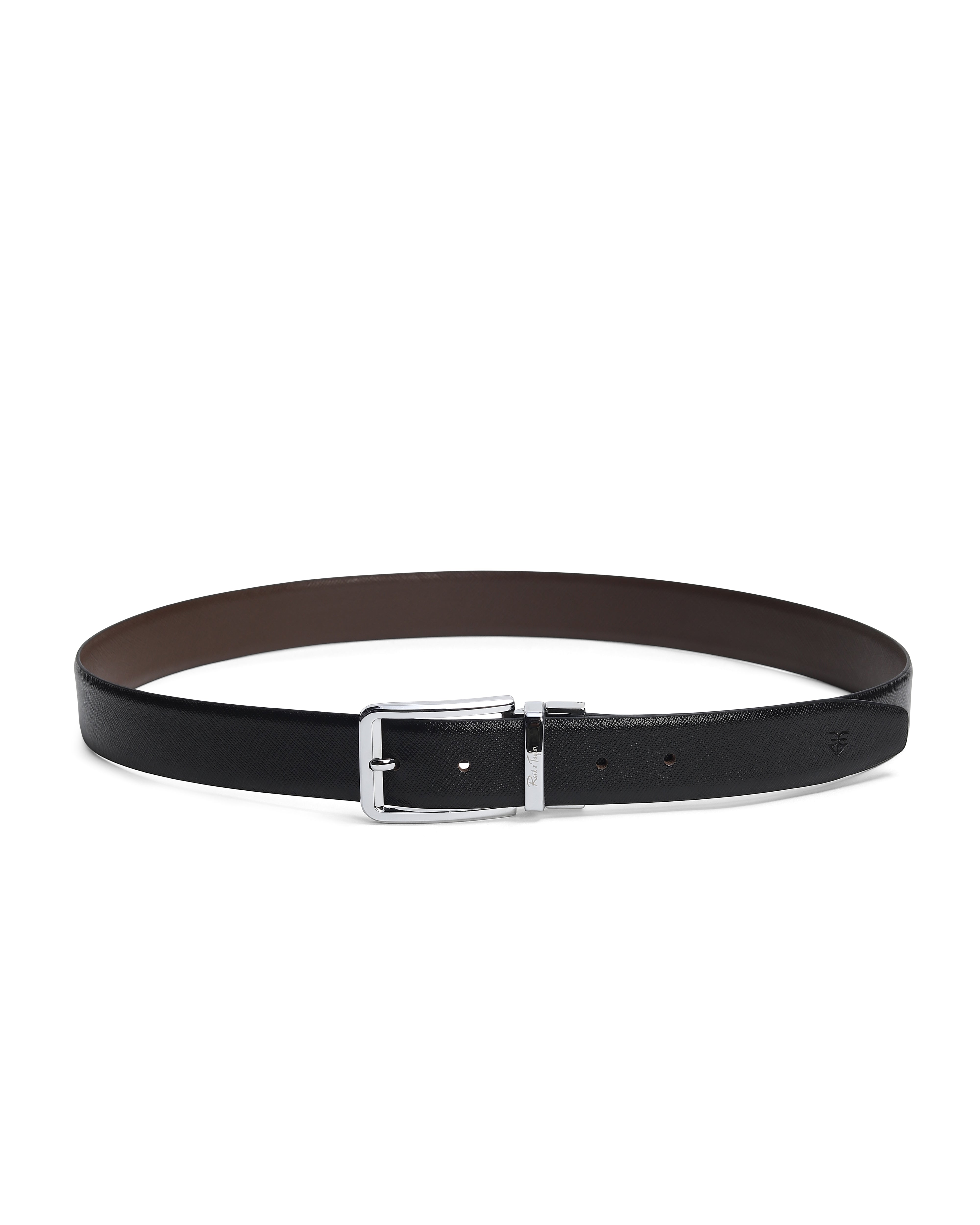 Men Black & Brown Reversible Matte Saffiano Leather Everyday Formal Belt