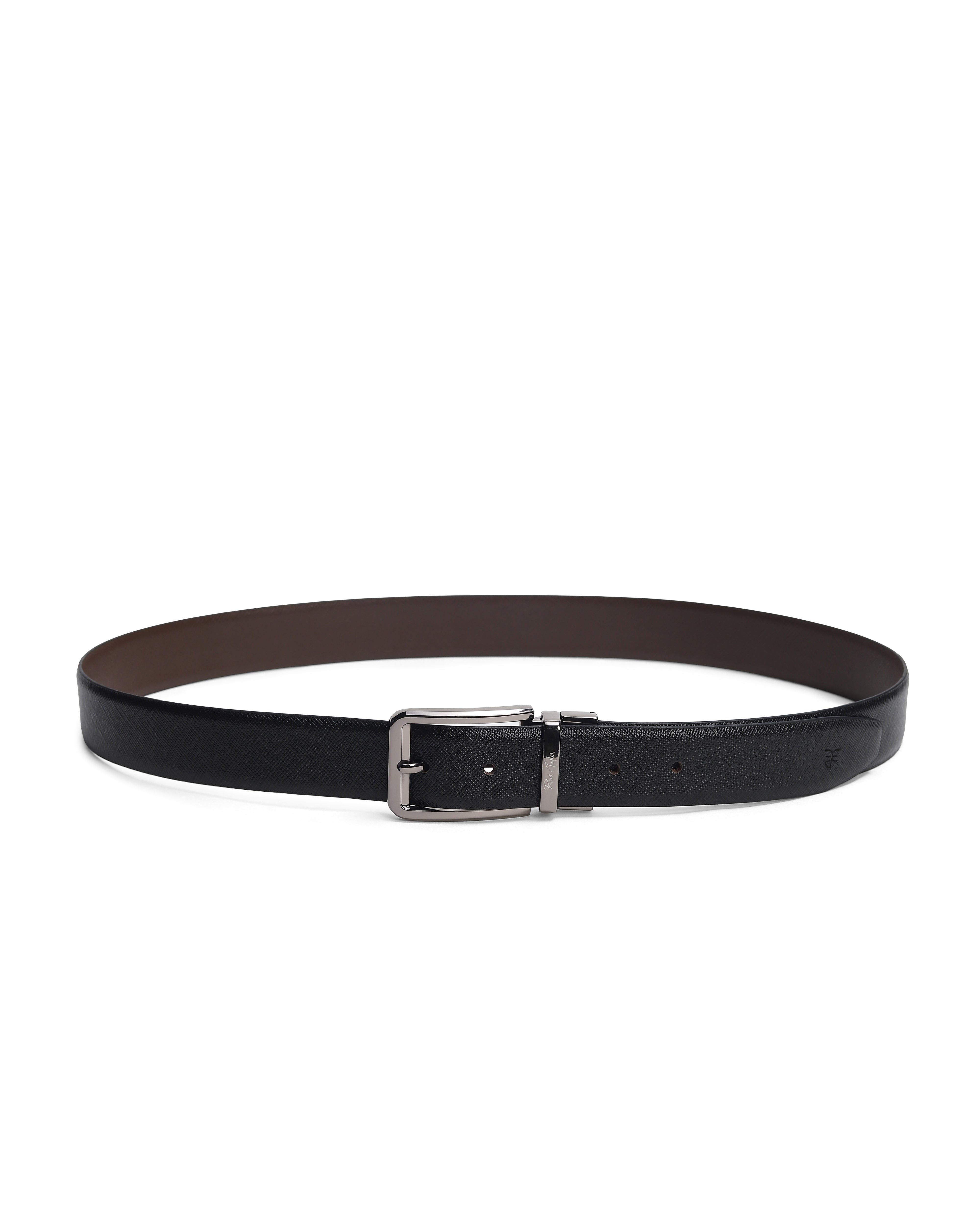 Men Black & Brown Reversible Crosshatch Saffiano Leather Executive Belt