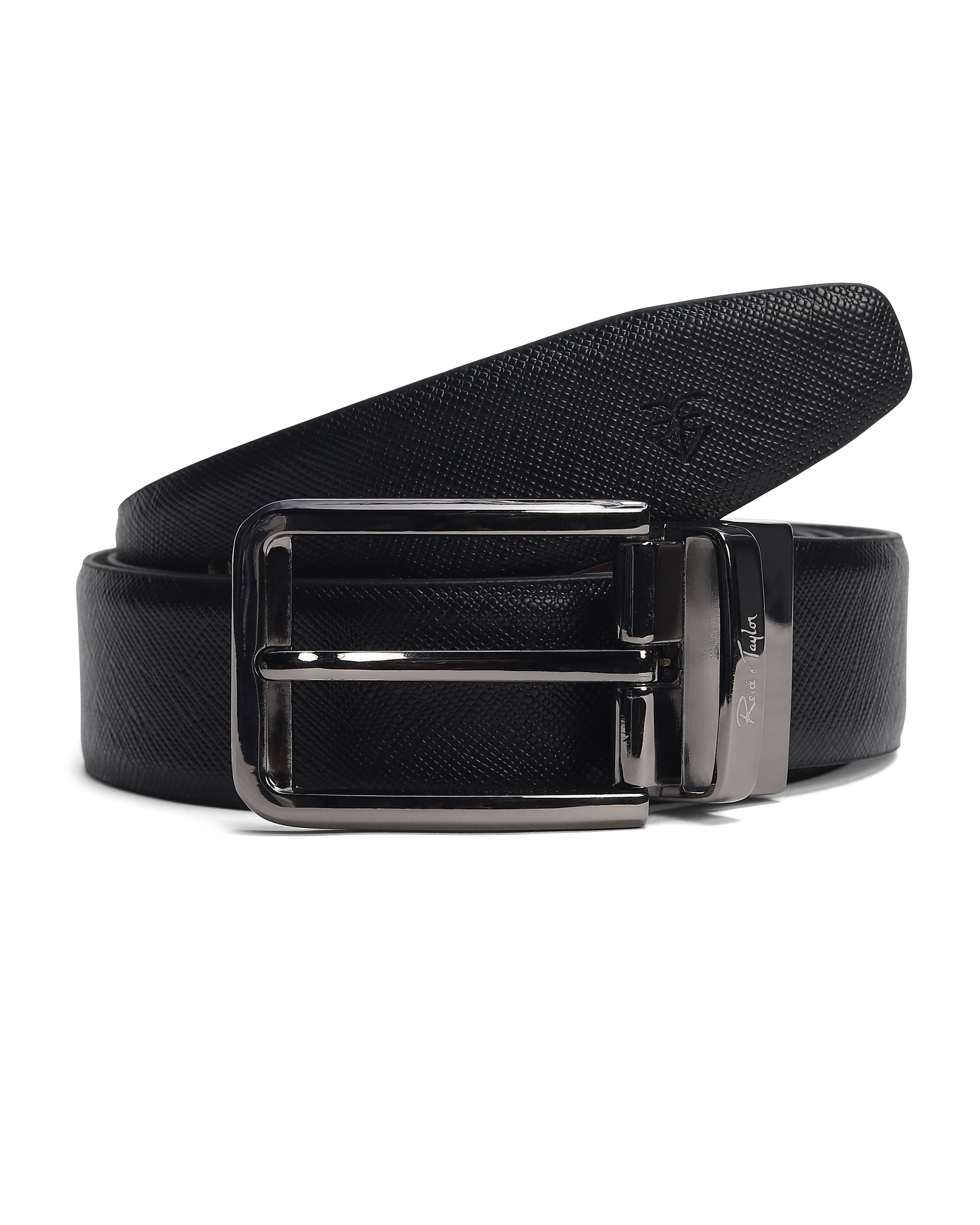 Men Black & Brown Reversible Crosshatch Saffiano Leather Executive Belt