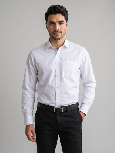 Men's Pure Cotton Solid Regular Fit Full Sleeve Formal Shirt - White