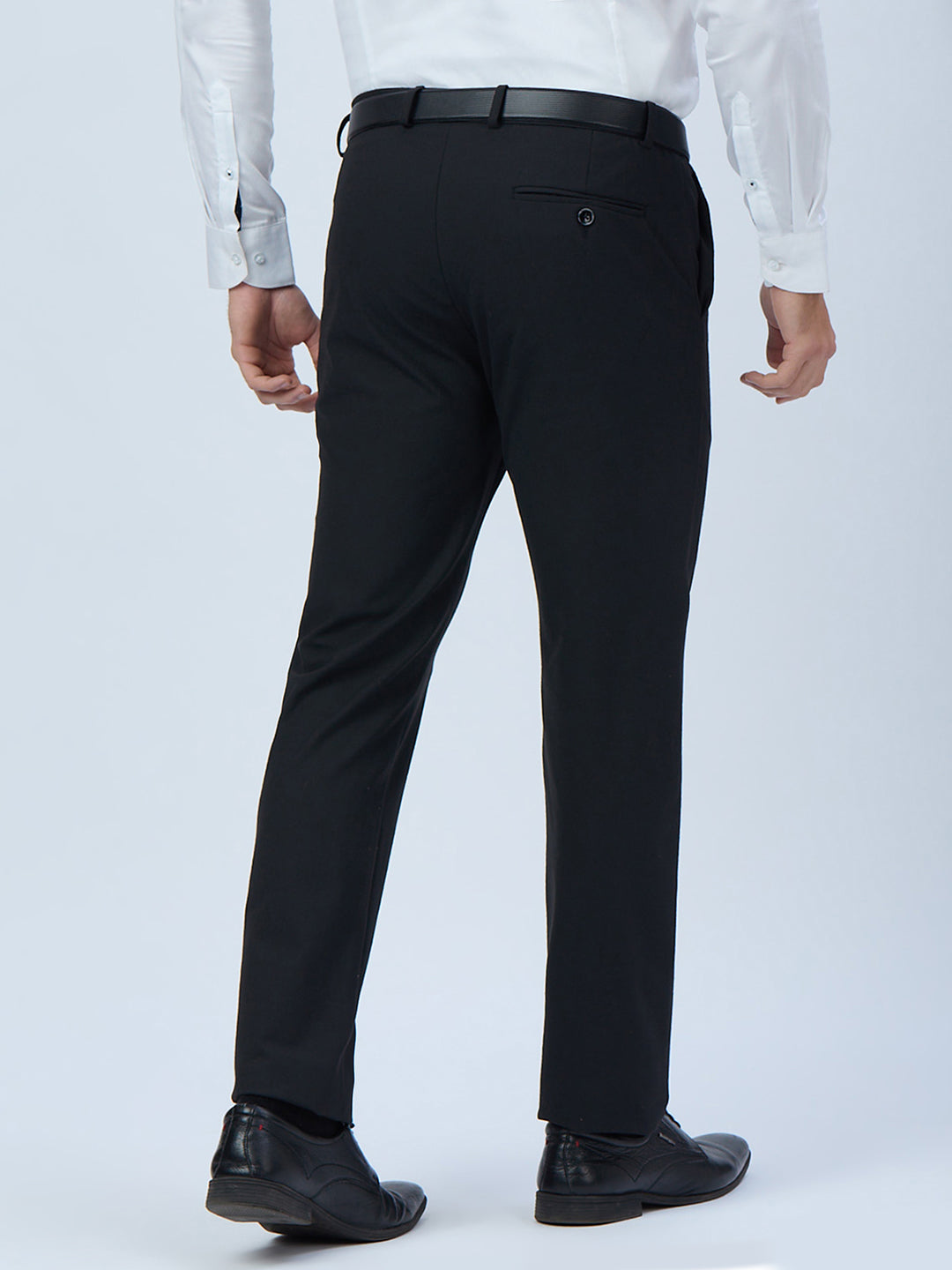 Black Poly Viscose Elastane Plain Tailor Fit Smart Casual Trousers