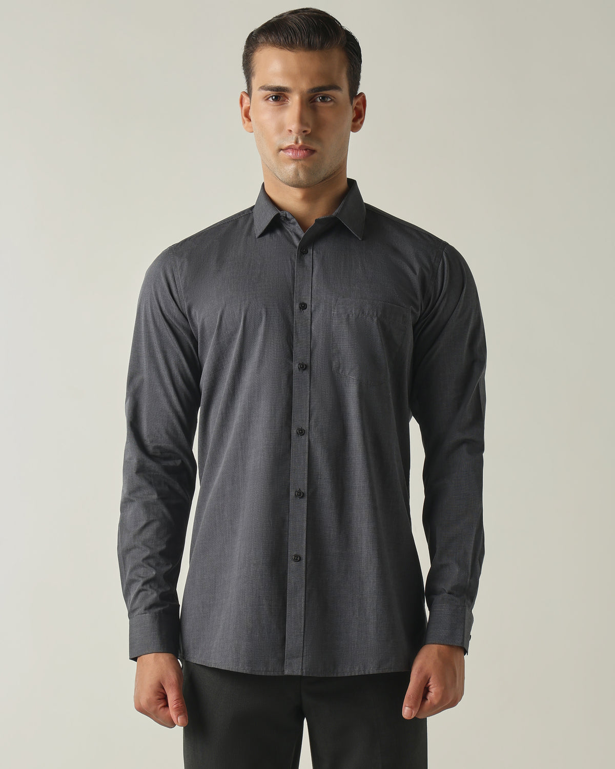 Men's Pure Cotton Fil-A-Fil Slim Fit Full Sleeve Formal Shirt - Black