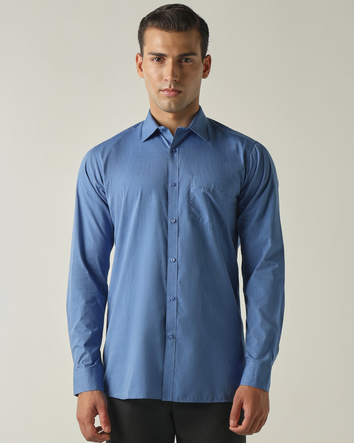 Men's Pure Cotton Fil-A-Fil Slim Fit Full Sleeve Formal Shirt - Dark Blue