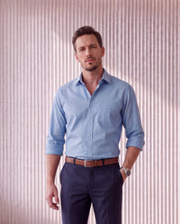 Men's Pure Cotton Fil-A-Fil Slim Fit Full Sleeve Formal Shirt - Light Blue