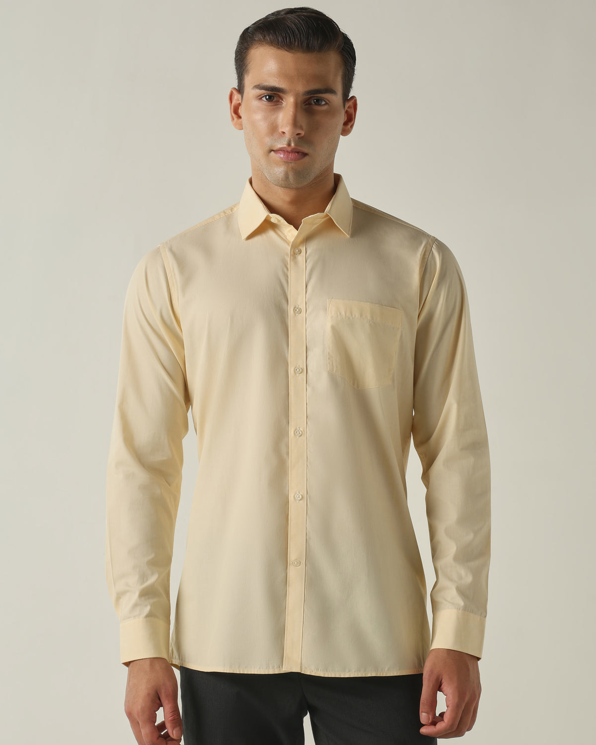 Men's Pure Cotton Fil-A-Fil Slim Fit Full Sleeve Formal Shirt - Yellow