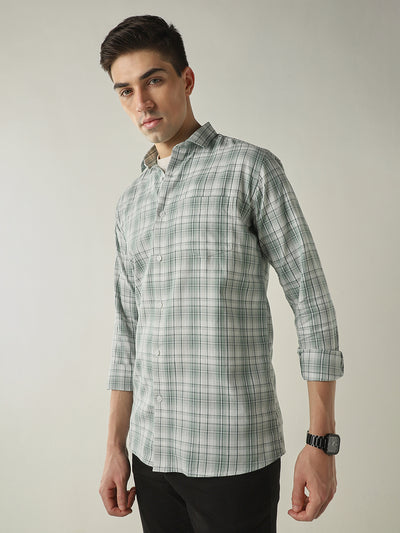 Men's Pure Cotton Checks Slim Fit Full Sleeve Casual Shirt - Green