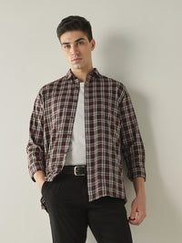 Men's Pure Cotton Checks Slim Fit Full Sleeve Casual Shirt - Maroon