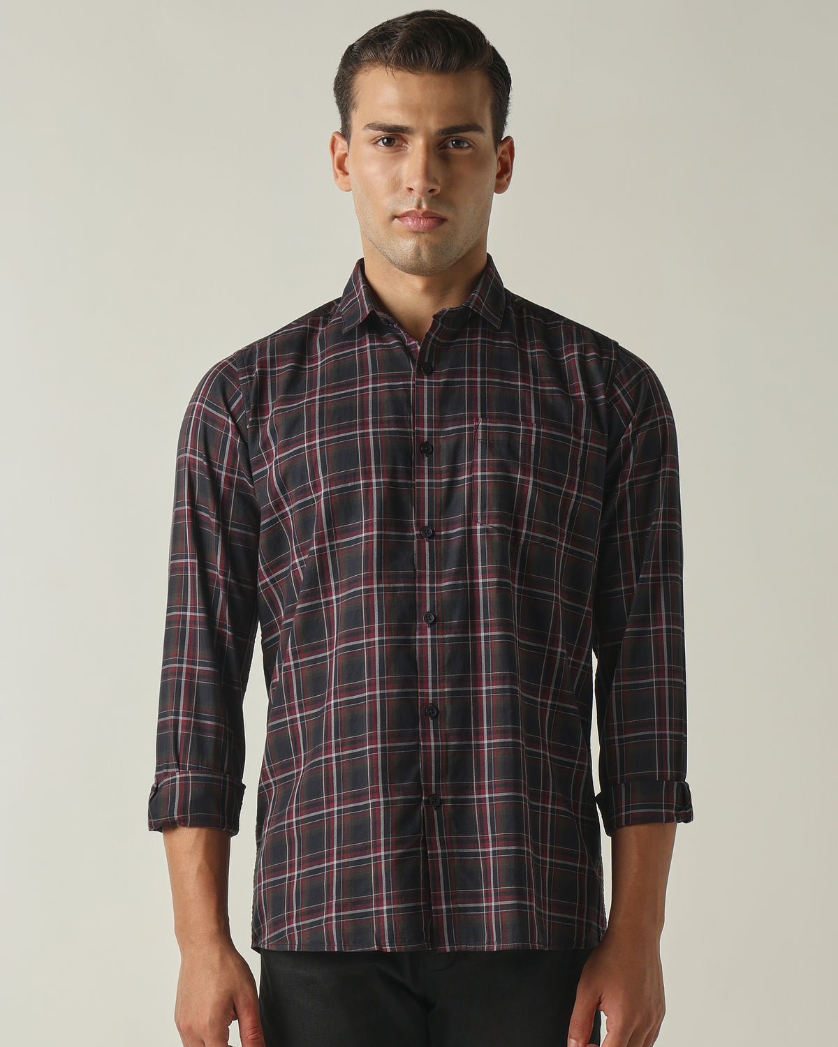 Men's Pure Cotton Checks Slim Fit Full Sleeve Casual Shirt - Maroon