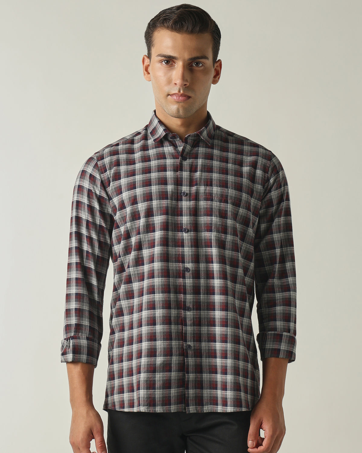 Men's Pure Cotton Checks Slim Fit Full Sleeve Casual Shirt - Maroon