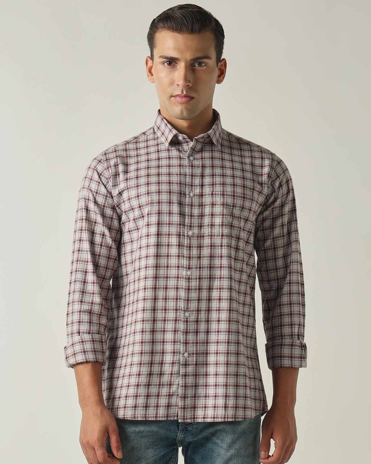 Men's Pure Cotton Checks Slim Fit Full Sleeve Casual Shirt - Maroon