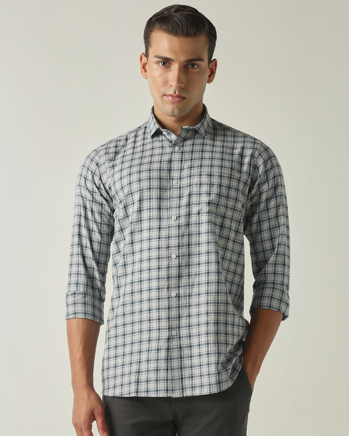Men's Pure Cotton Checks Slim Fit Full Sleeve Casual Shirt - Turquoise