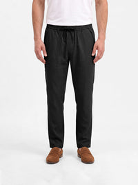 Men's Solid Pure Cotton Regular Fit Casual Trousers - Black
