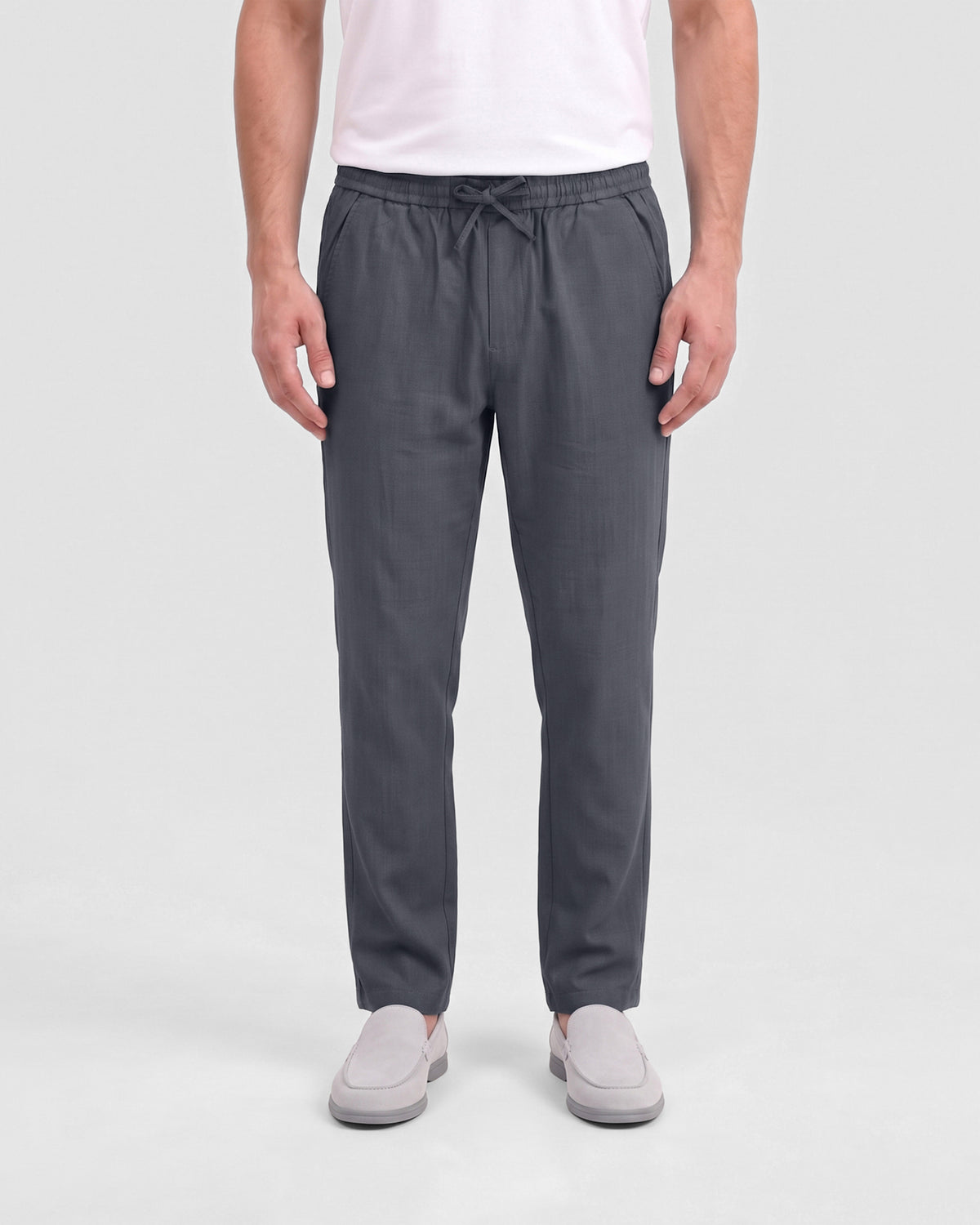 Men's Solid 100% Cotton Regular Fit Casual Trousers-Grey
