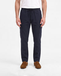 Men's Solid 100% Cotton Regular Fit Casual Trousers-Navy