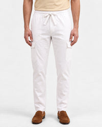 Men's Solid Pure Cotton Regular Fit Casual Trousers - White