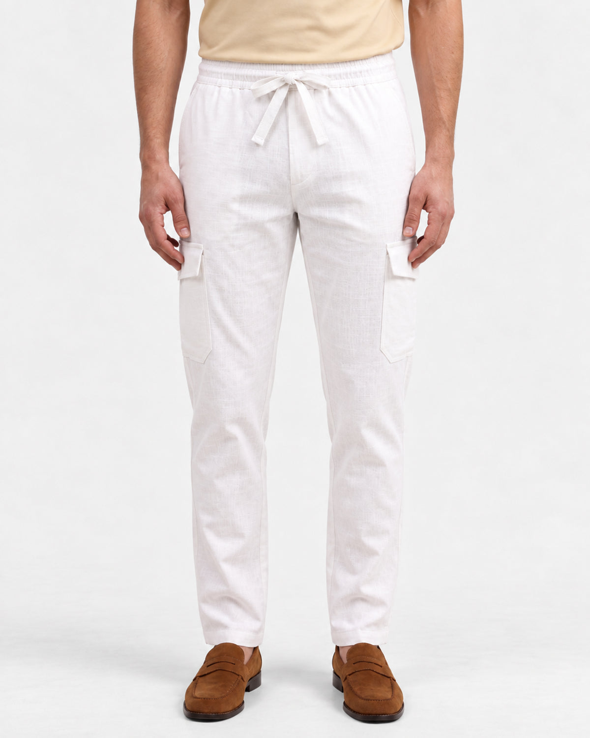 Men's Solid Pure Cotton Regular Fit Casual Trousers - White