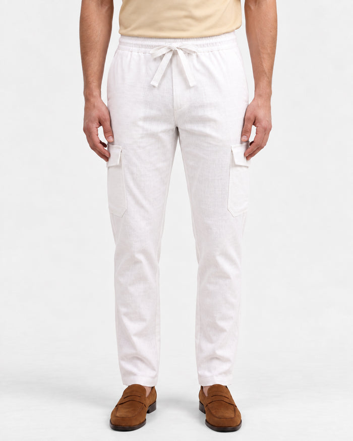 Men's Solid Pure Cotton Regular Fit Casual Trousers - White
