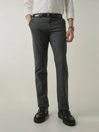 Men's Solid Pure Cotton Solid Regular Fit Casual Trousers - Grey