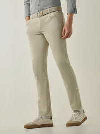 Men's Solid Pure Cotton Solid Regular Fit Casual Trousers - Pista