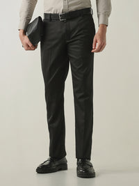 Men's Solid Poly Viscose Elastane Solid Regular Fit Formal Trousers - Black