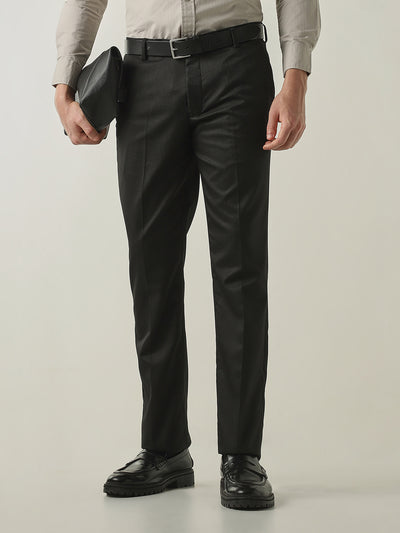 Men's Solid Poly Viscose Elastane Solid Regular Fit Formal Trousers - Black