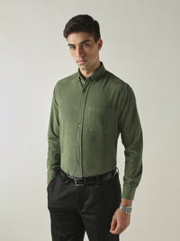 Men's Pure Cotton Corduroy Solid Slim Fit Full Sleeve Formal Shirt - Sage Green
