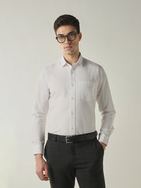 Men's Cotton Lycra Dobby Solid Slim Fit Full Sleeve Formal Shirt - White
